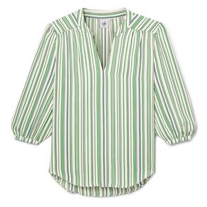 CABi‎ #5893 S Awning Stripe Blouse Green White Size Small Career Top V Neck